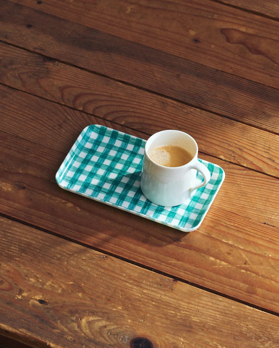 Linen Tray Small Green Gingham
