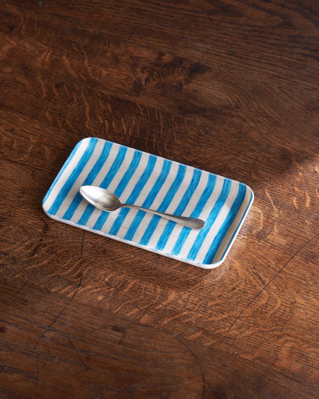 Linen Tray Small Aqua Stripe