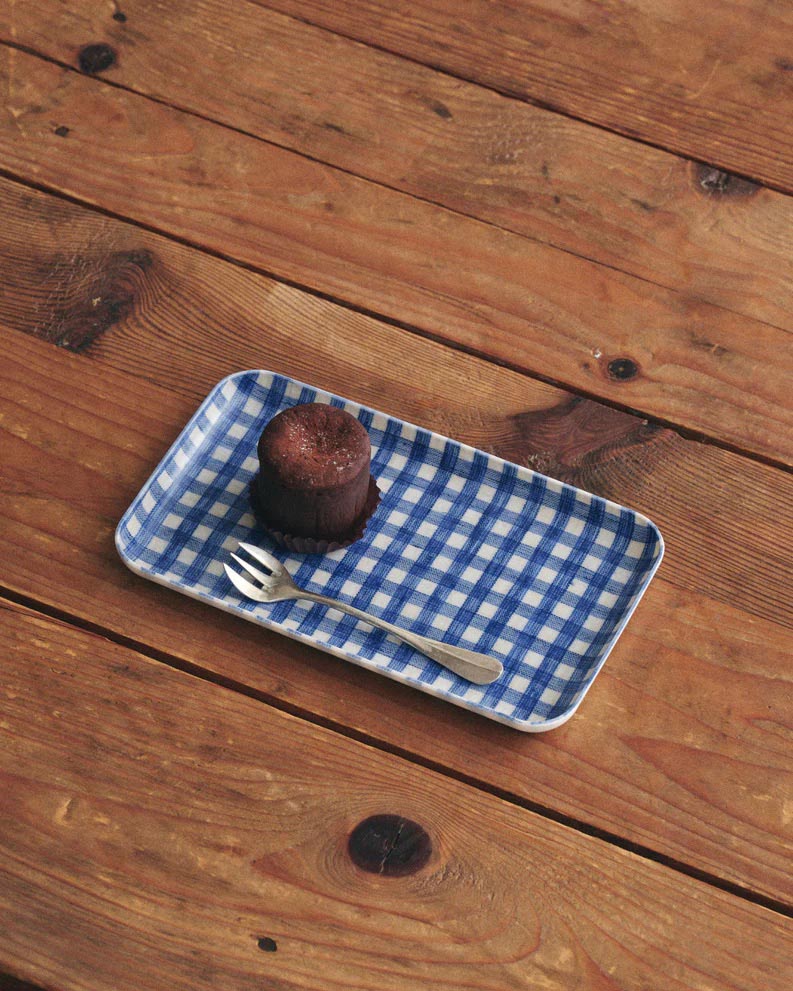 Linen Tray Small Blue Gingham