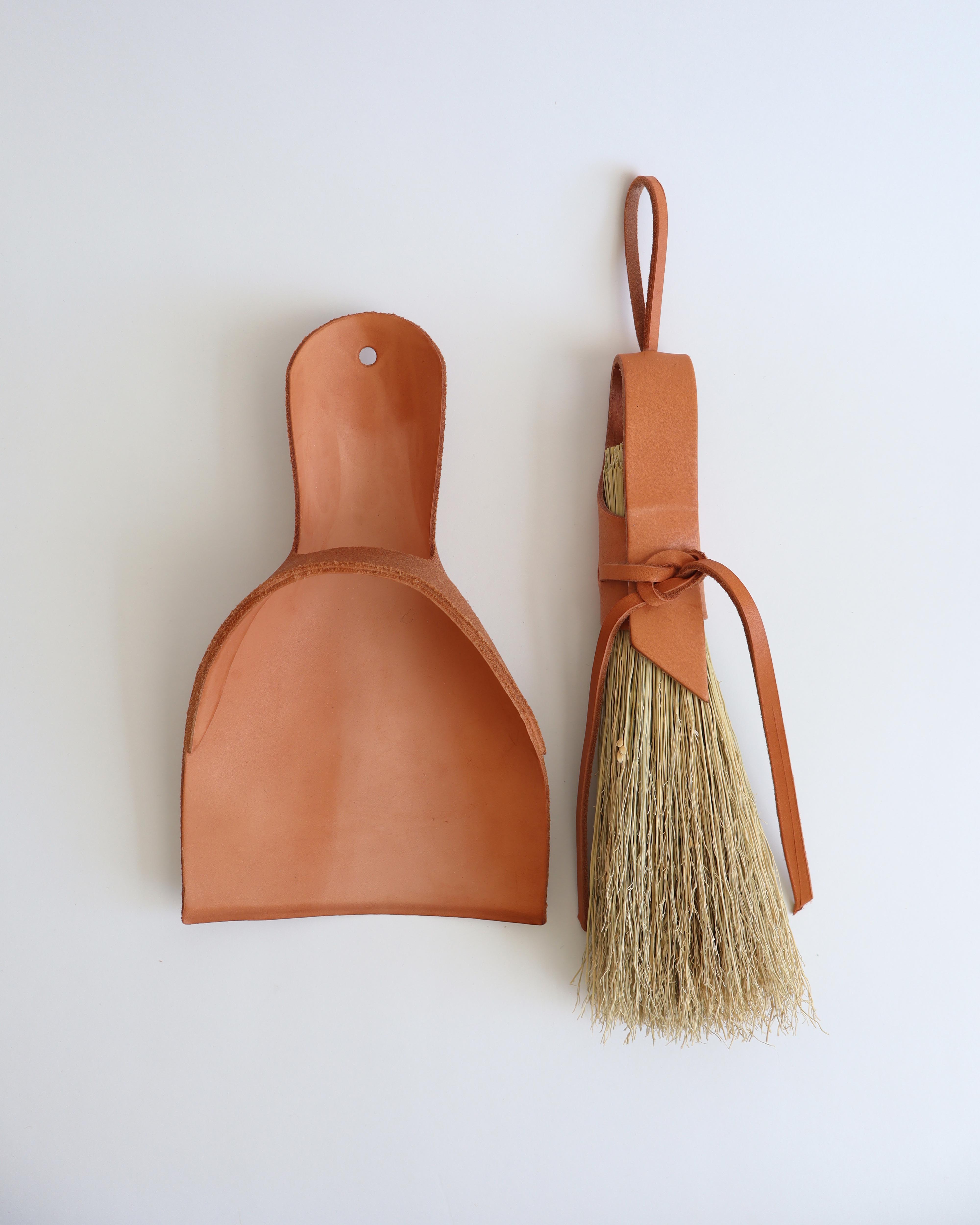 Leather Dustpan and Broom