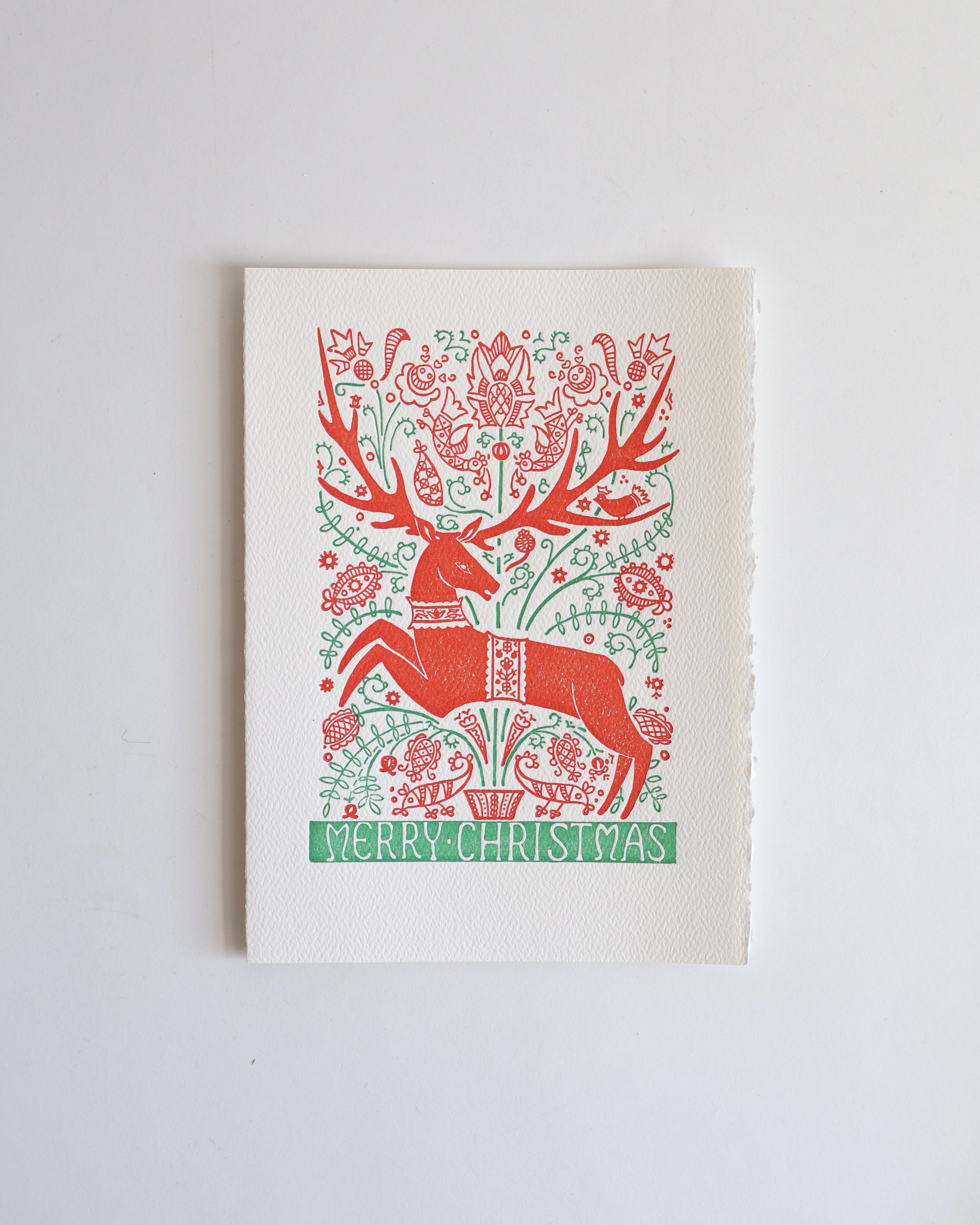 Folk Deer Letterpress Holiday Cards, Boxed Set of 8