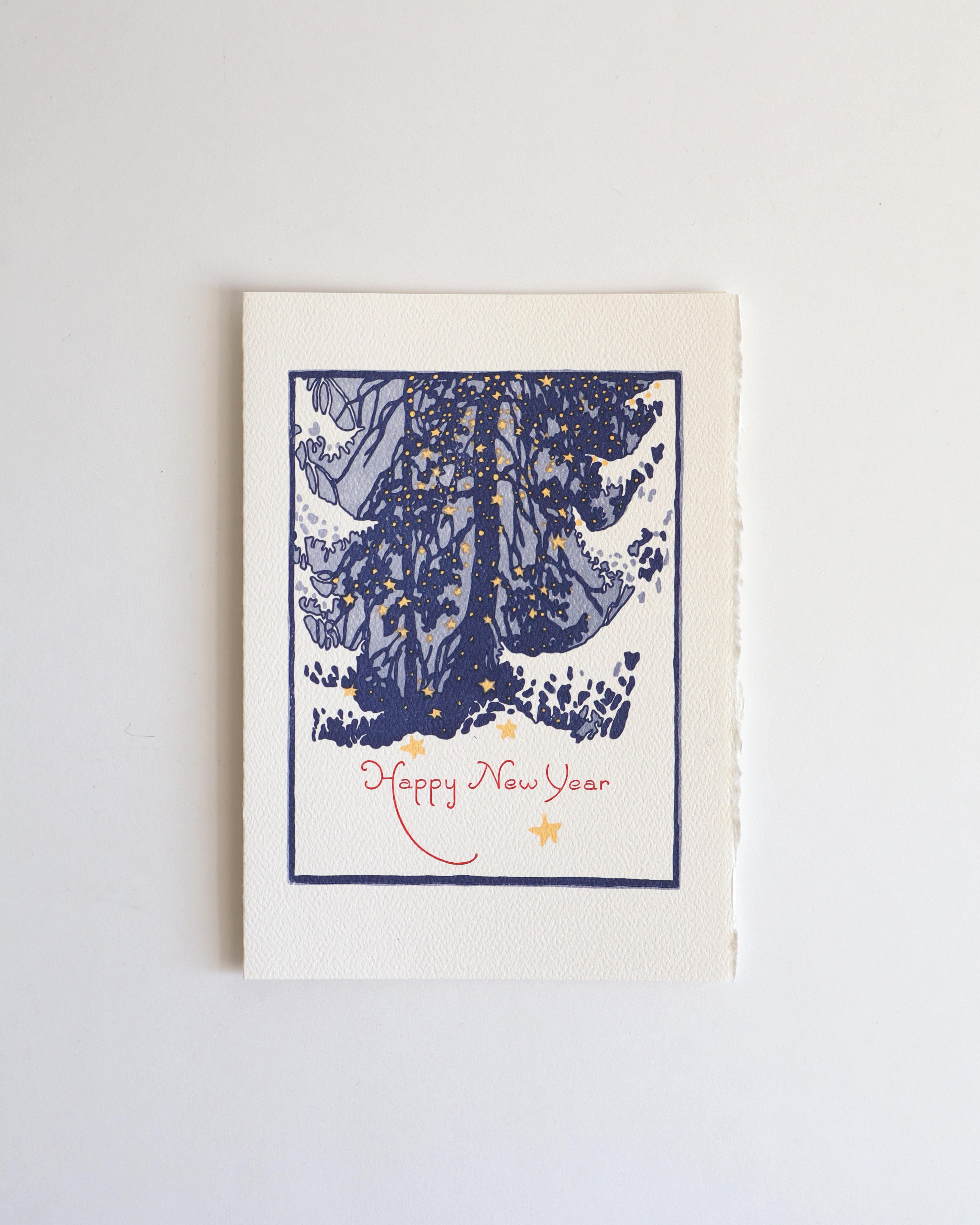 Starry Tree Letterpress New Year's Cards, Boxed Set of 8